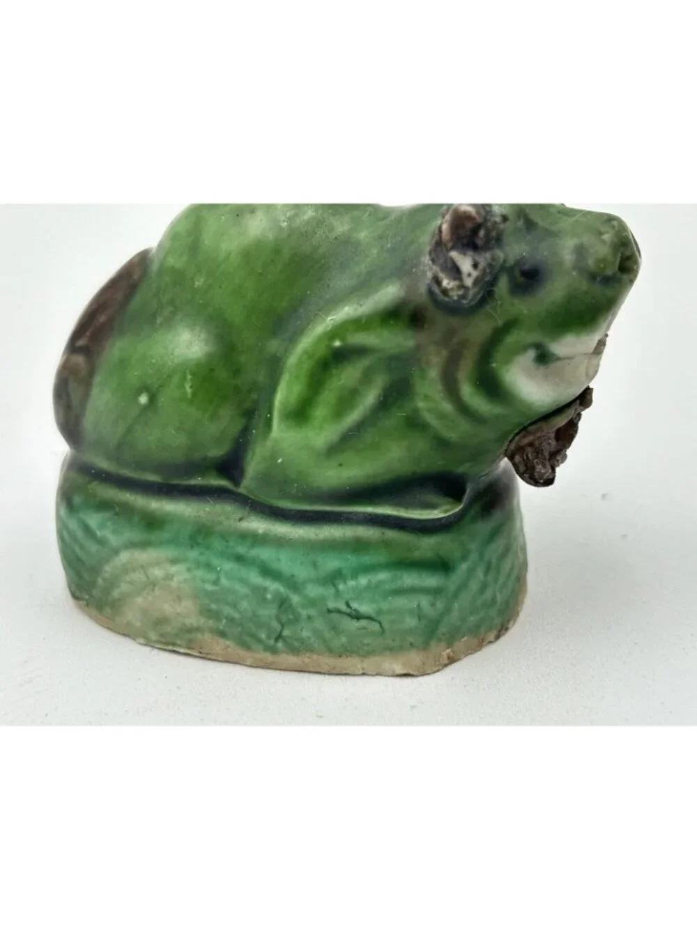 Antique Chinese Foo Dog Famille Verte Dog Miniature Figurine Hand Carved Stone